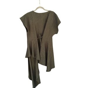 Meeh Label Tunic Top M Asymmetrical Oversized Lagenlook Short Sleeve Tie Back